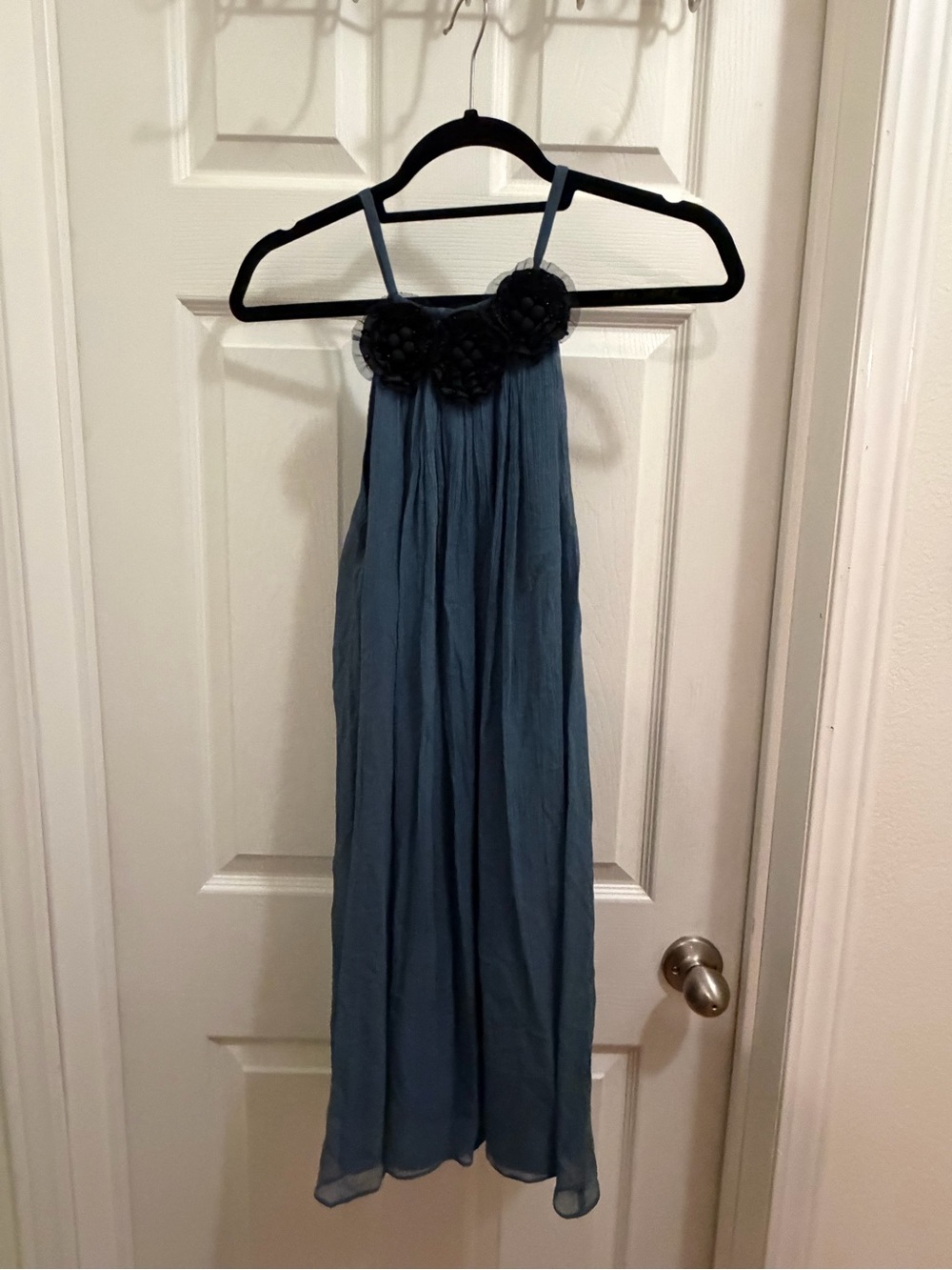 BCBGMaxAzria Blue Maxi Dress with Floral Applique